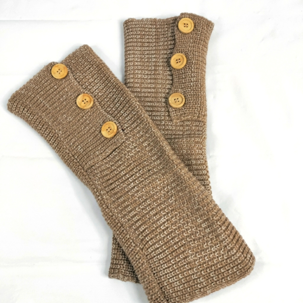 Knit Button Leg Warmers Boot Toppers Tan